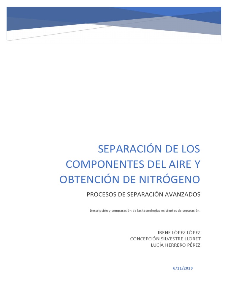 Separación de Los Componentes Del Aire PDF Oxígeno Adsorción