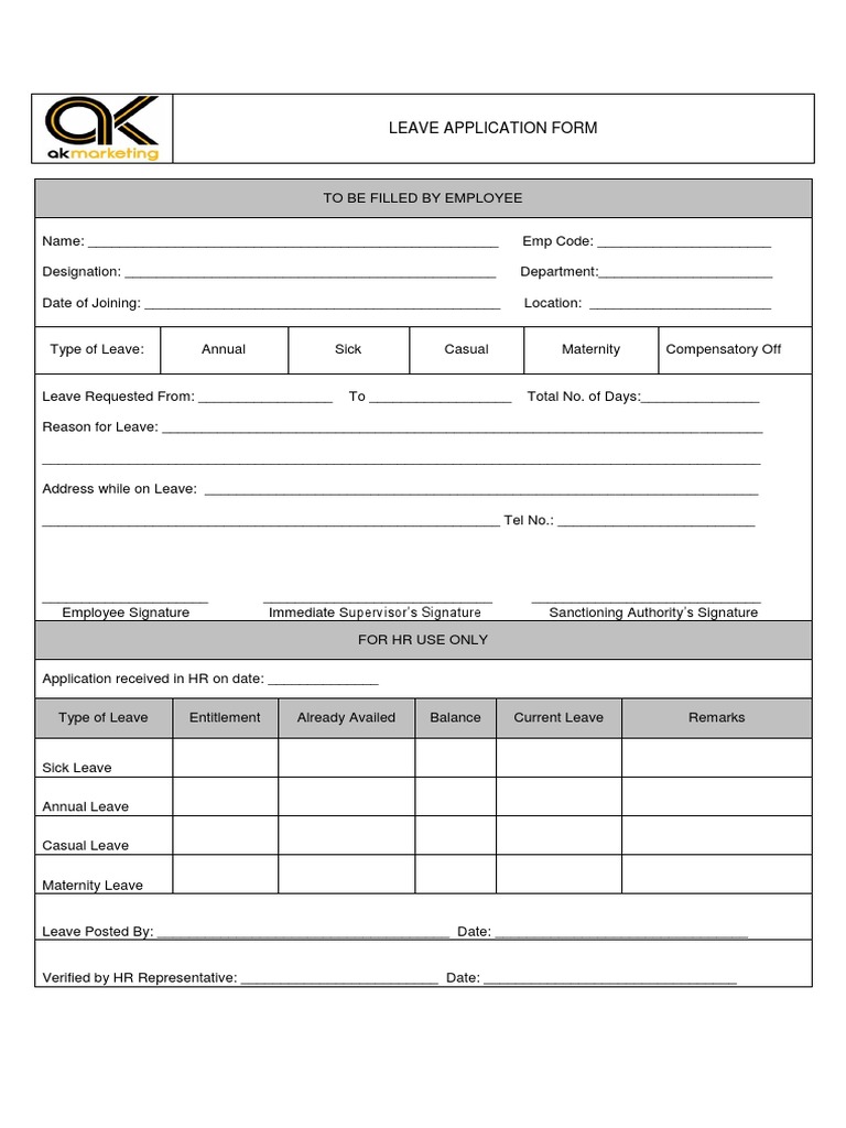 Leave Application Form Template | PDF