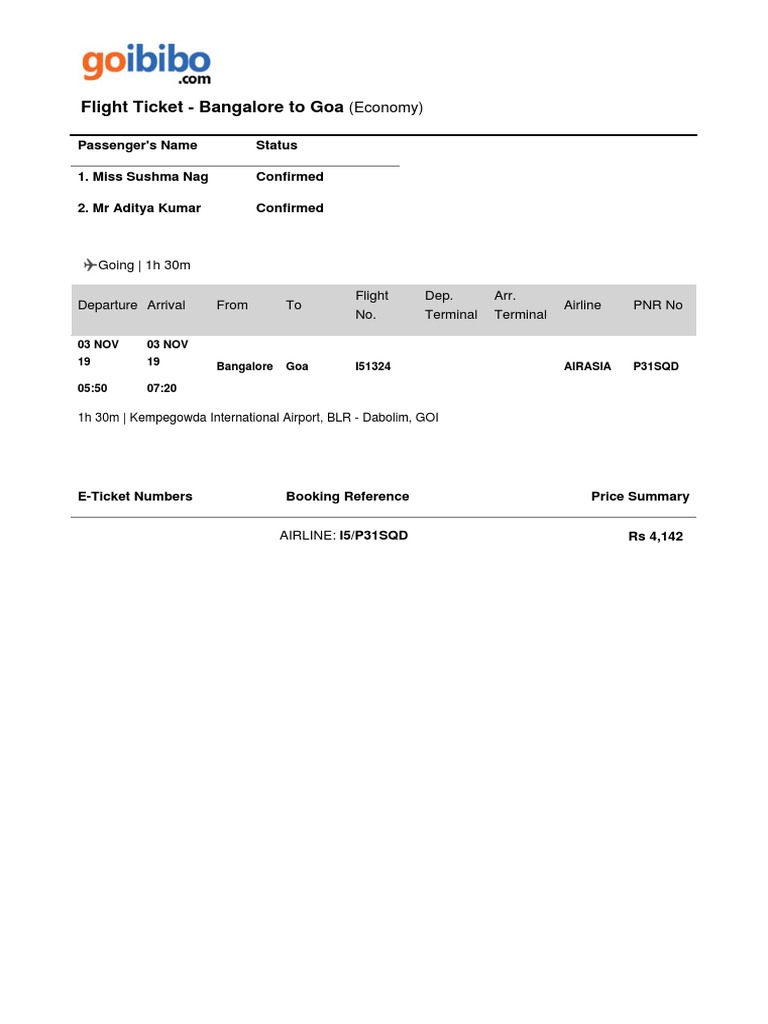 Bangalore To Goa Flight Ticket Outlet