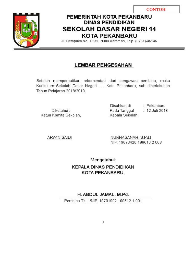 Contoh Lembar Pengesahan Kurikulum | PDF
