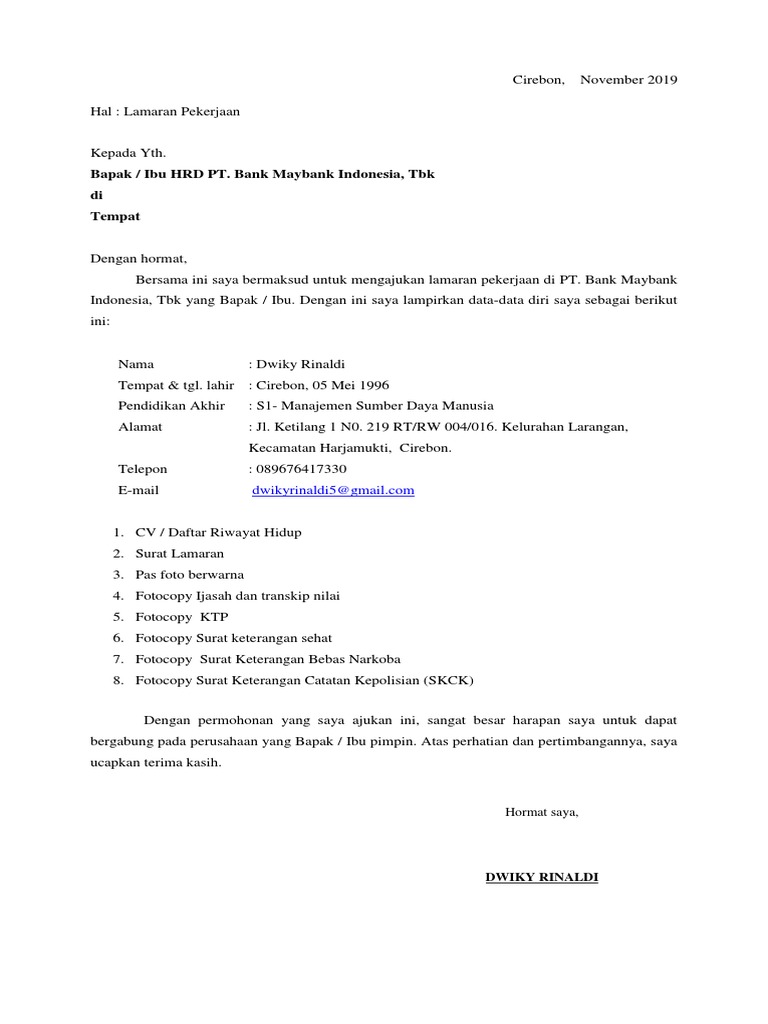 Download 78+ Contoh Surat Surat Lamaran Kerja Ke Bank Terbaik Gratis