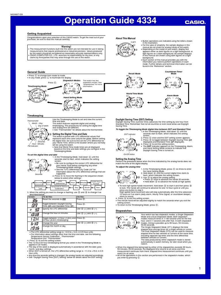 CASIO Watch Operation Guide 4334 | PDF | Business
