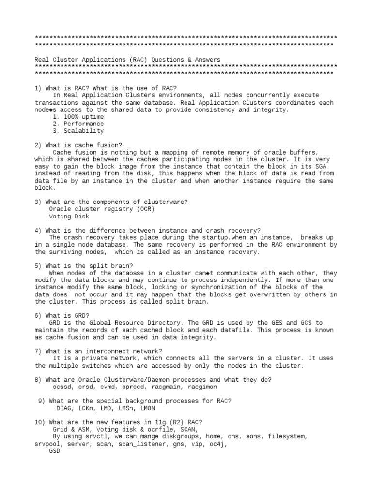 RAC Questions and Answers Overview | PDF | Computer Cluster | Databases