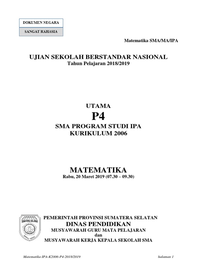 P4 Naskah Soal Usbn 2019 Matematika Ipa Kur 2006