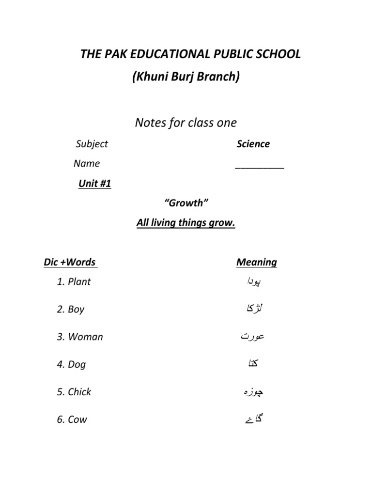 Class One Science Notes for Kids | PDF | Senses | Nature