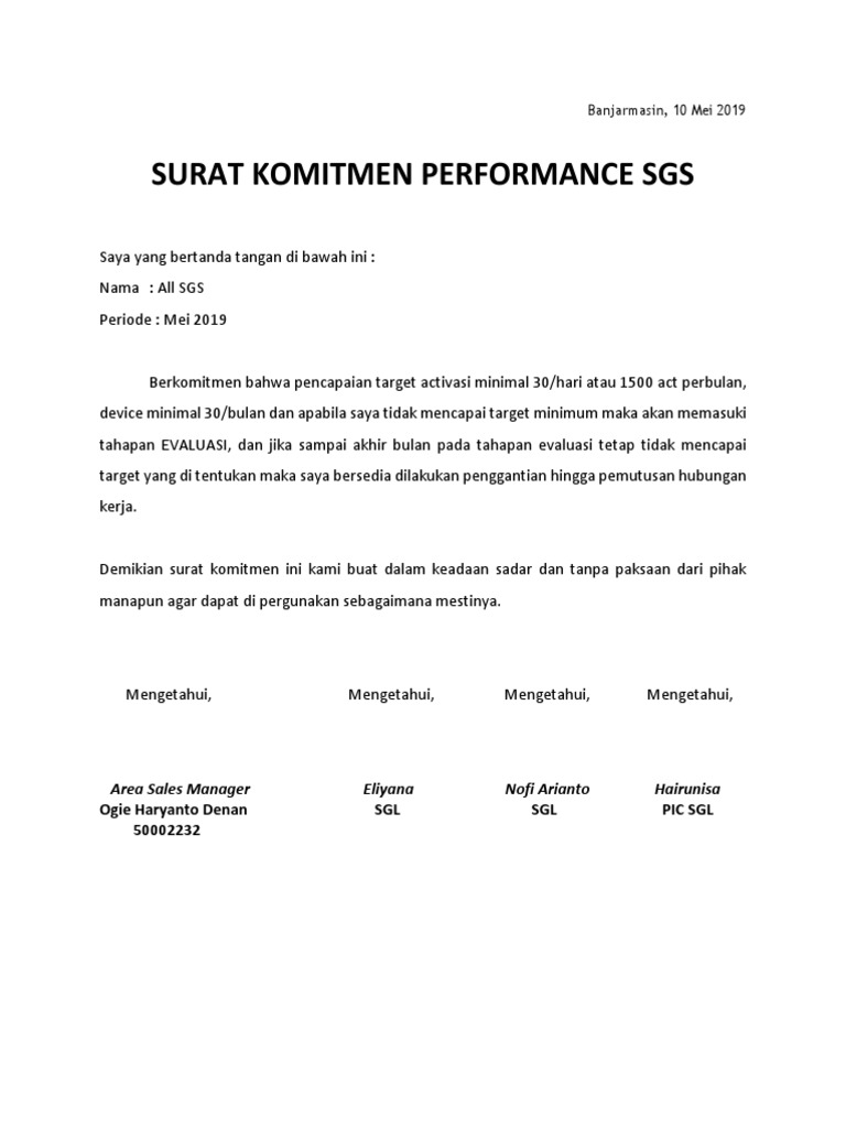 Inilah 7+ Contoh Surat Komitmen Pencapaian Target Paling Lengkap 