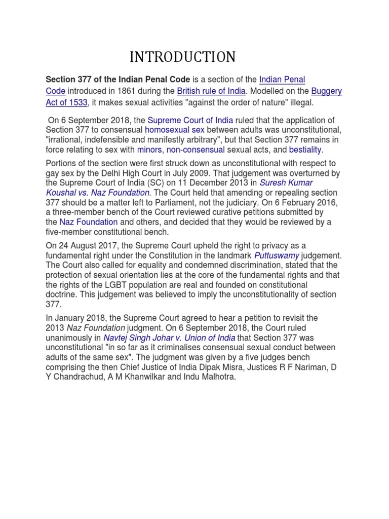 Section 377 of The Indian Penal Code Is A Section of The | PDF | Lgbt ...