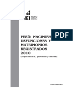 Perú Natalidad, Mortalidad y Nupcialidad, 2010
