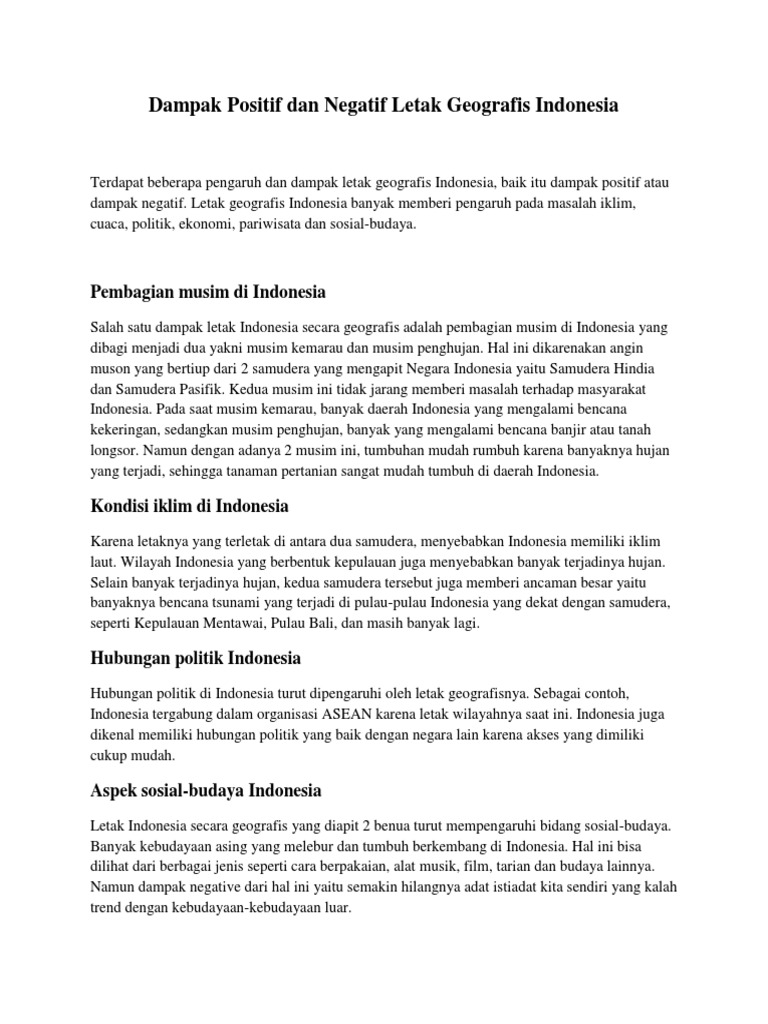 Dampak Positif Dan Negatif Letak Geografis Indonesia