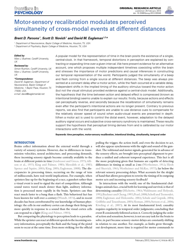 MotorSensory Recalibration Modulates Perceived Simultaneity of Cross