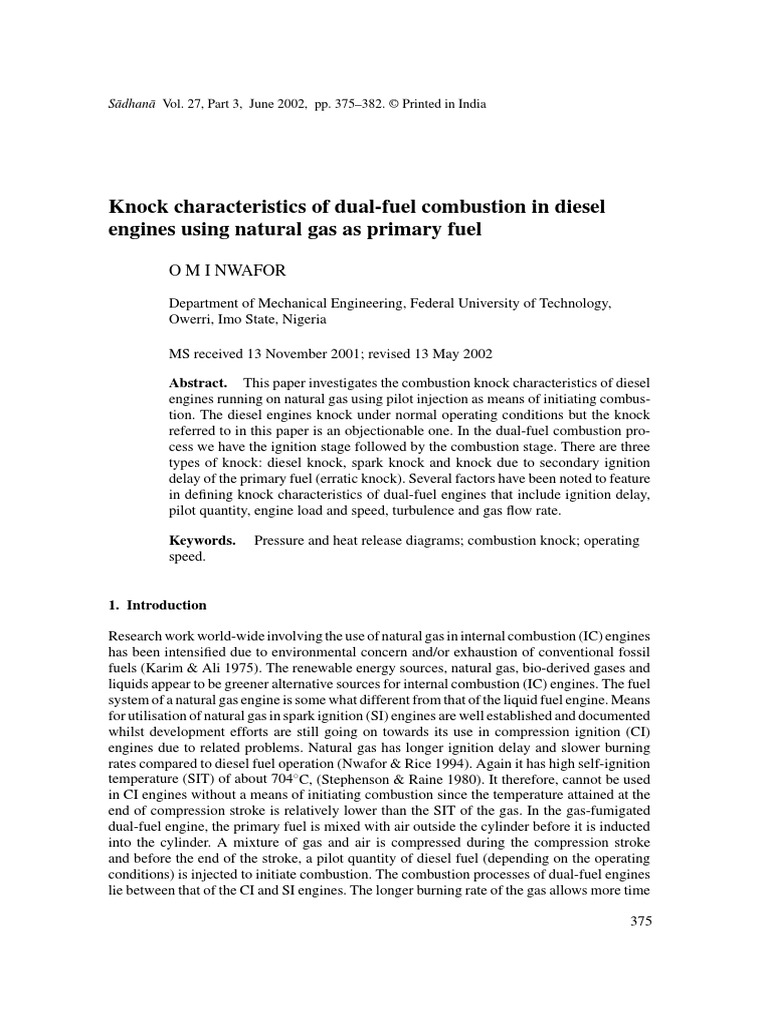Knock Characteristics of DualFuel Combustion in Diesel Engines Using Natural Gas As Primary