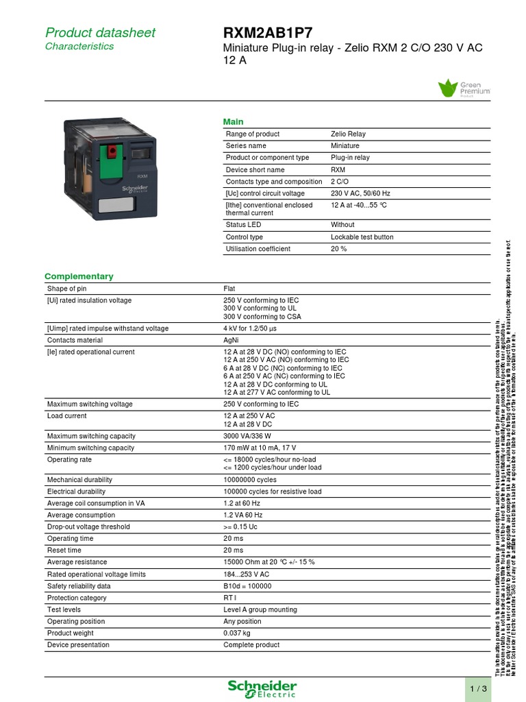 RXM2AB1P7: Product Datasheet | PDF | Alternating Current | Relay