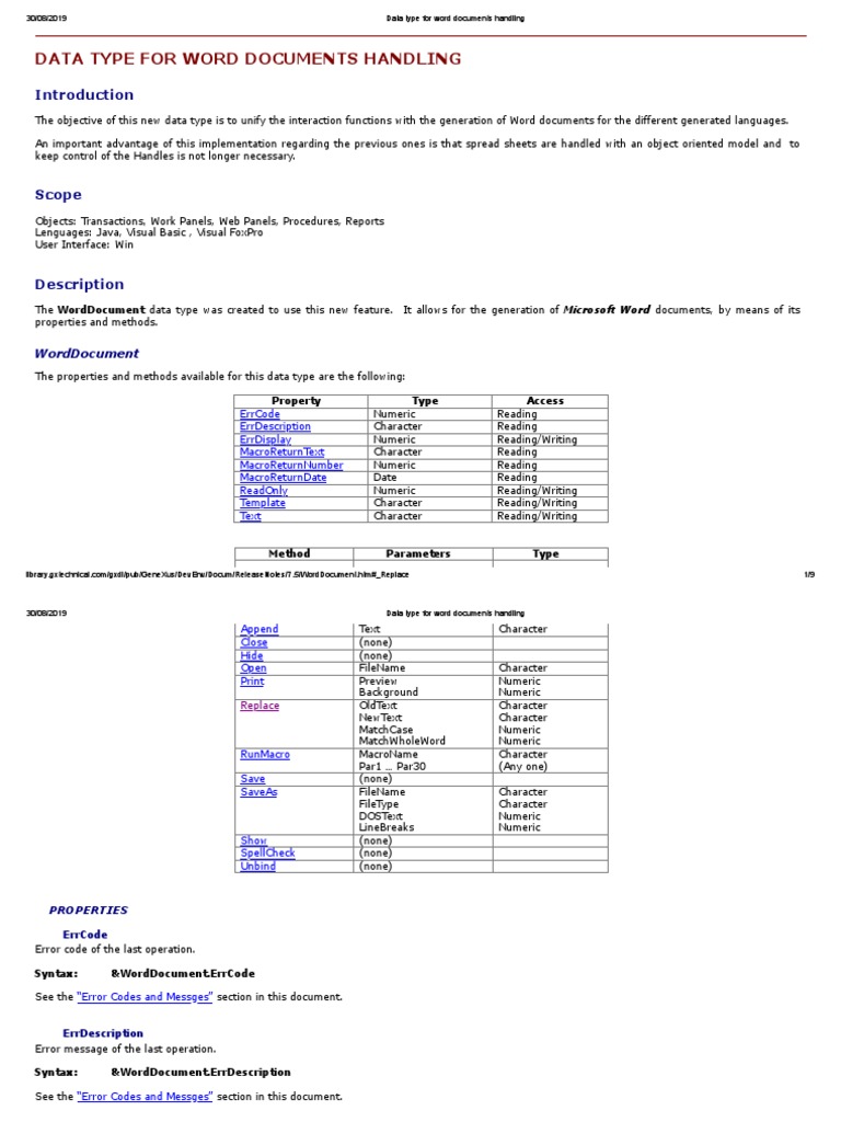 Data Type For Word Documents Handling: Worddocument | PDF | File Format ...