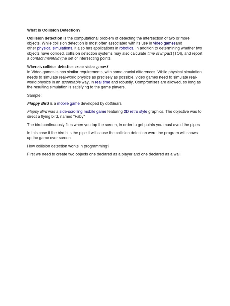 Where Is Collision Detection Use in Video Games? | PDF | Games & Activities