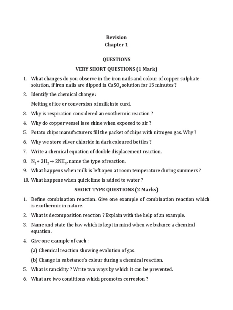 Class 10 Science Chapter 1 Q&A | PDF | Chemical Reactions | Redox