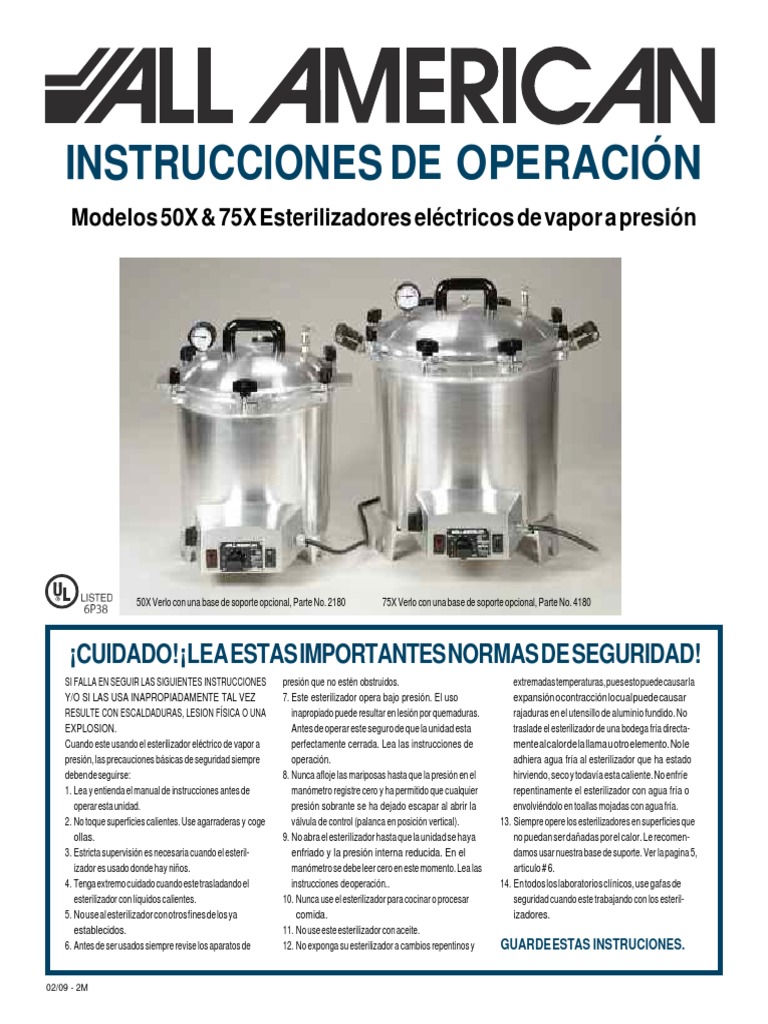 All American 50x Y 75x Esterilizador Electrico Vapor Presion