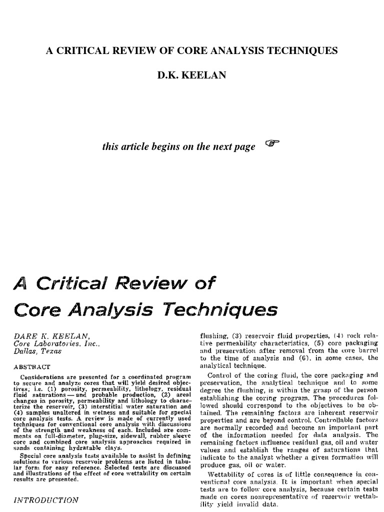 A Critical Review of Core Analysis Techniques D.K. Keelan: This Article ...