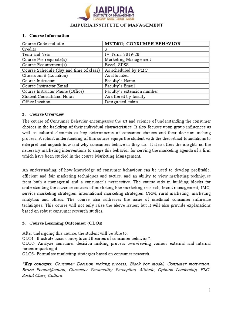 Consumer Behavior Course Overview | PDF | Consumer Behaviour | Marketing