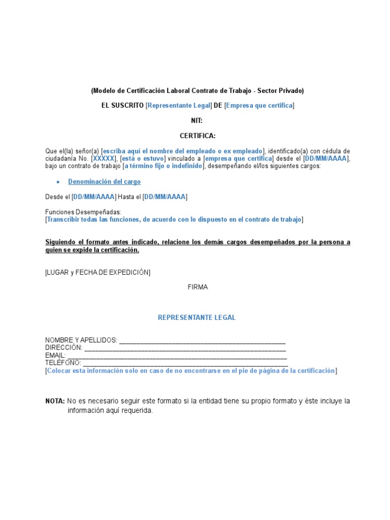 Modelo Certificado Laboral Sector Salud Particular | PDF