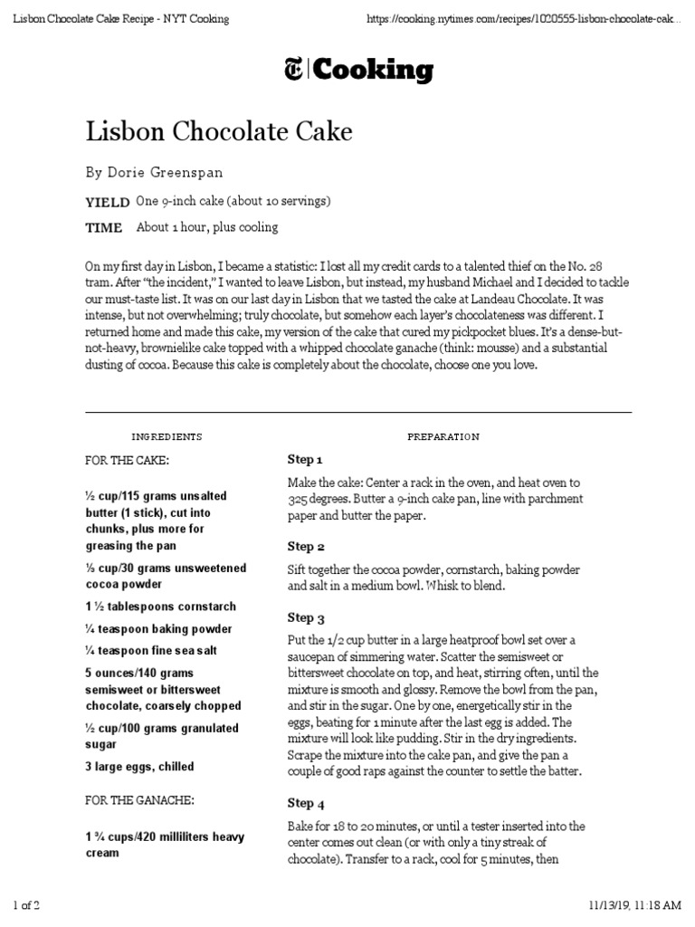 Chocolate Cake Recipe PDF Cakes Chocolate