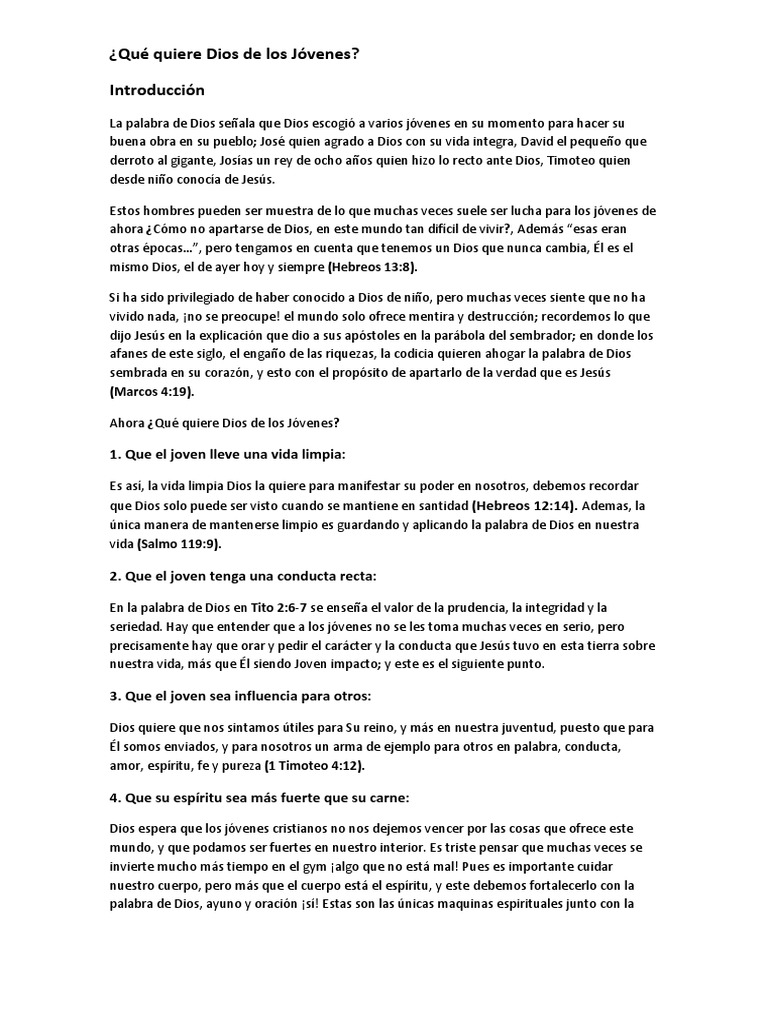 Lo que Dios espera de los jóvenes | PDF | Oración | Jesús