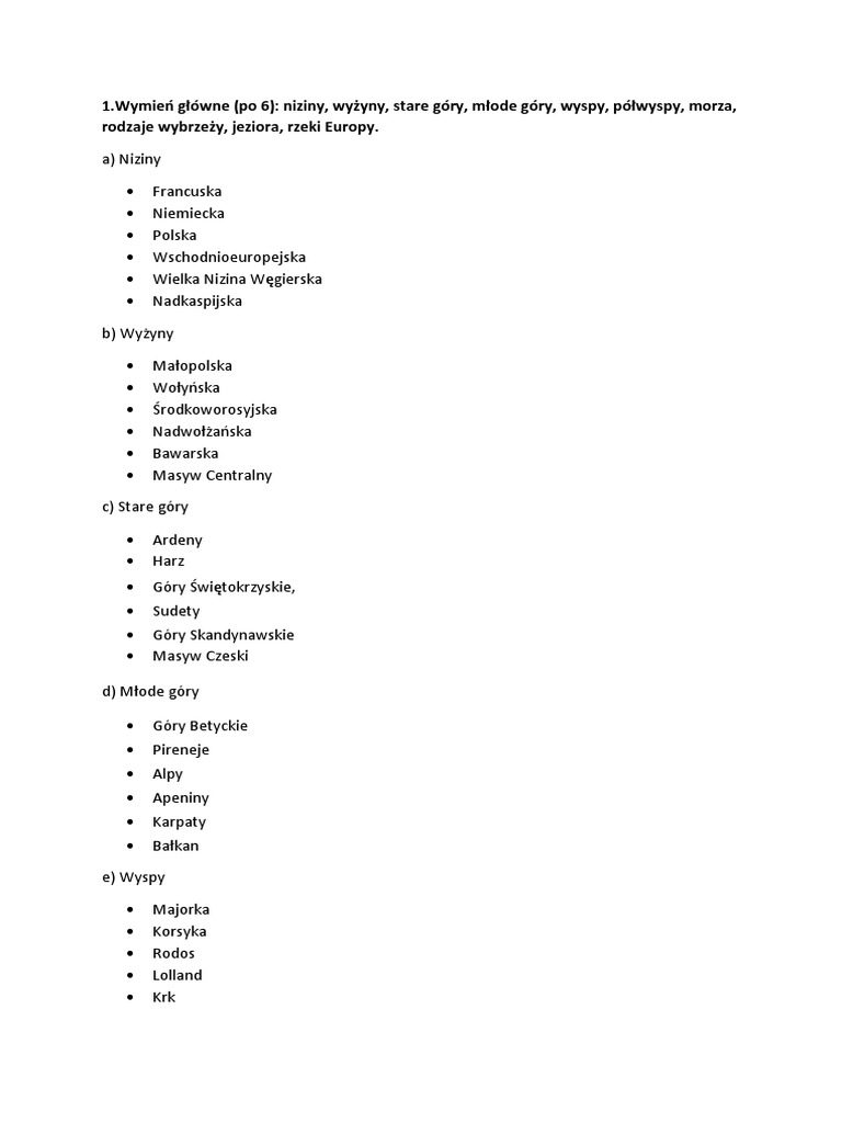 Sprawdzian Z Geografii Przegląd Regionów Geograficznych Część 1
