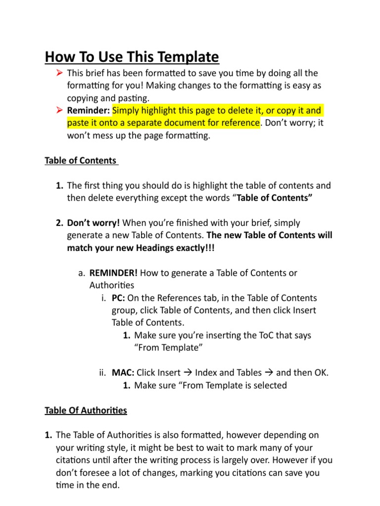 Appellate Brief Template Guide | PDF | Brief (Law) | Table Of Contents