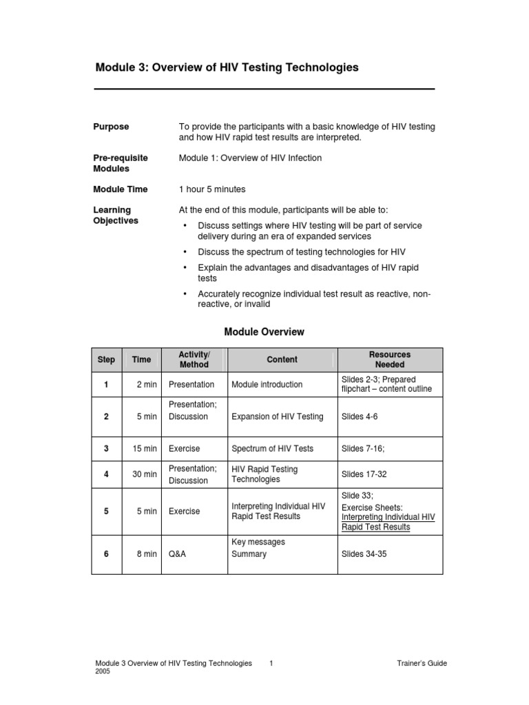 Module3 Overview of Hiv Testing Technologies PDF | PDF | Diagnosis Of ...