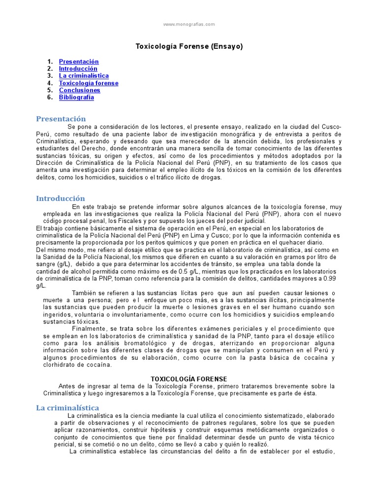 Toxicologia Forense Ensayo PDF Toxicología Ciencia forense