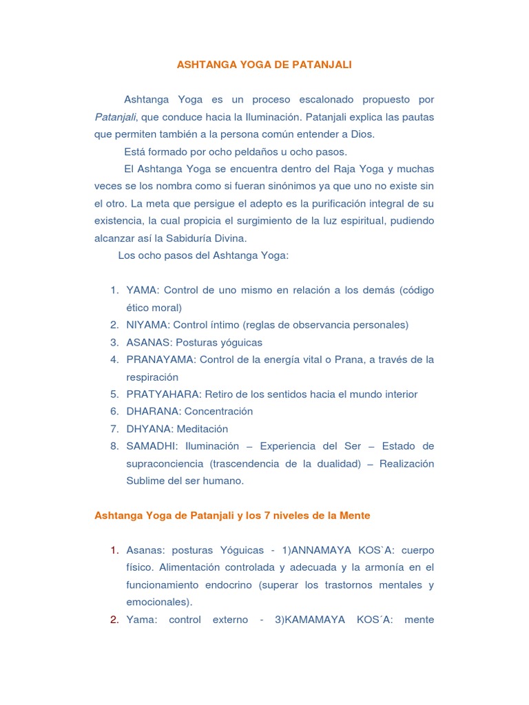 Ocho Pasos del Ashtanga Yoga de Patanjali | PDF | Yoga | Verdad