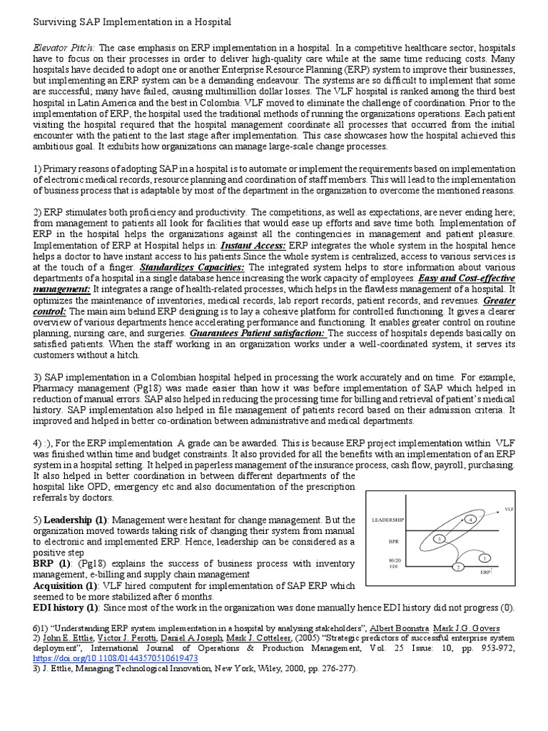 Surviving Sap Implementation In A Hospital Enterprise Resource Planning Hospital
