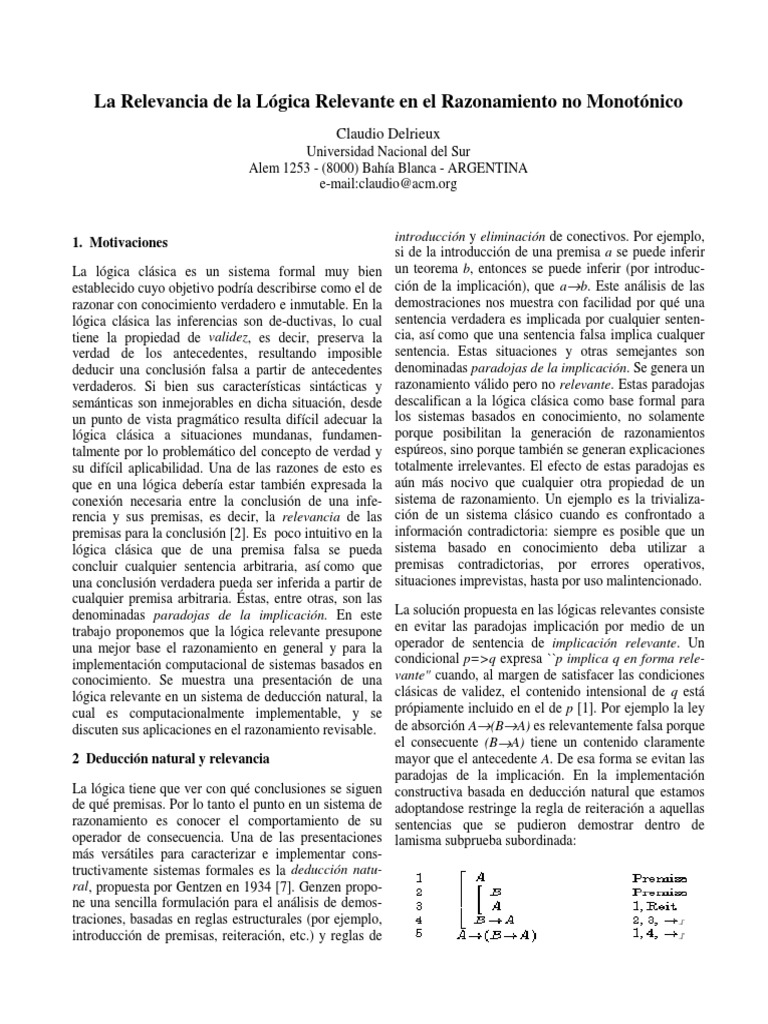 La Relevancia de La Logica Relevante PDF Conocimiento Prueba