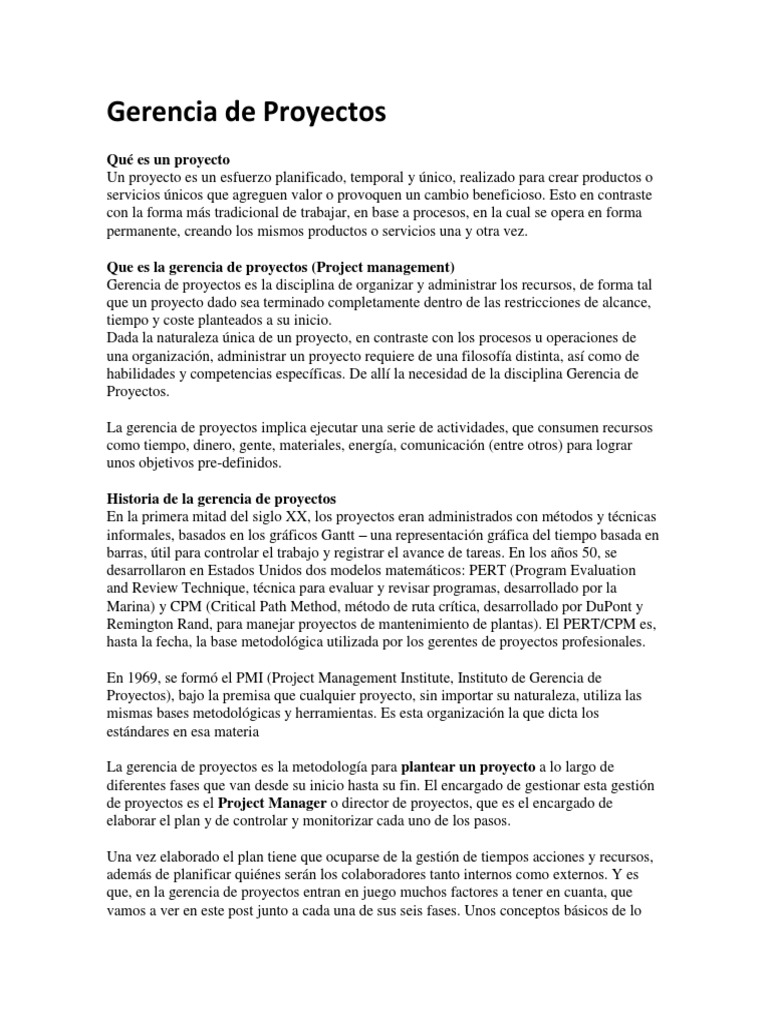 Introducción a la Gerencia de Proyectos | PDF | Gestión de proyectos ...
