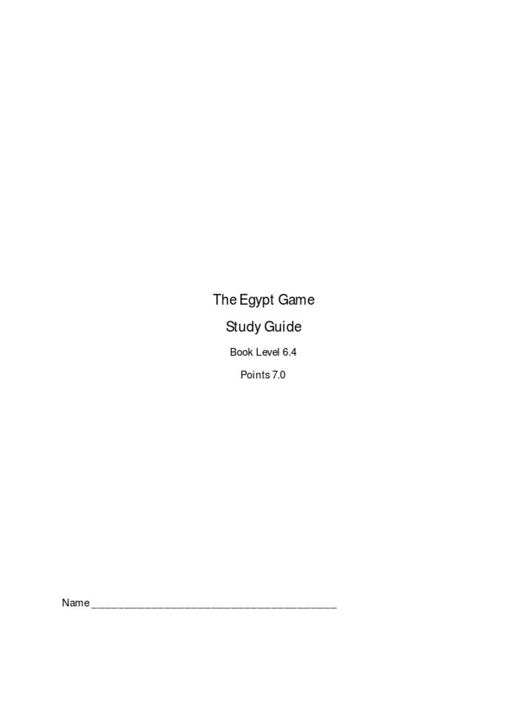 The Egypt Game Study Guide Book Level 6.4 Points 7.0 PDF