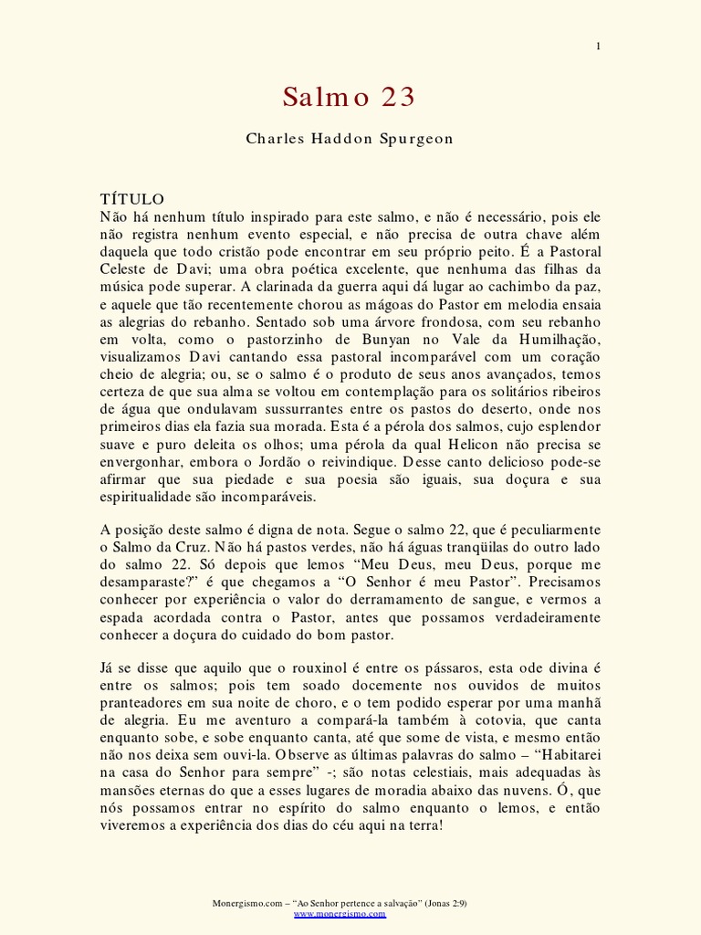 Estudo e Comentário do Salmo 23 | PDF | Salmos | Deus