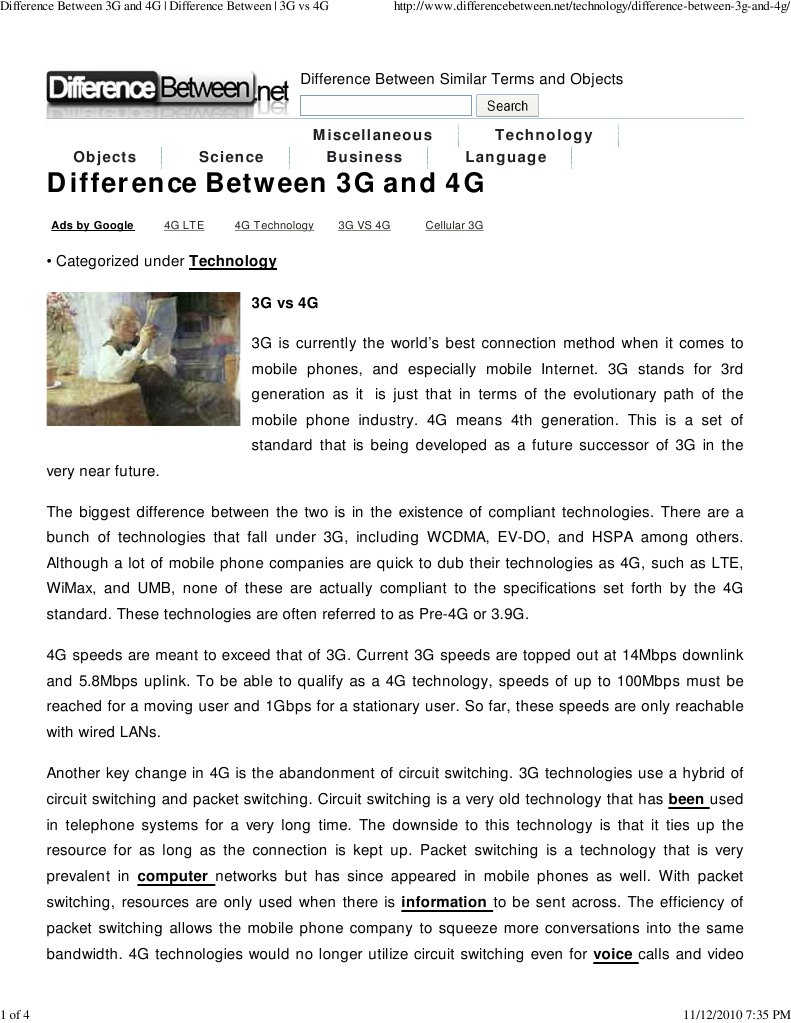 Difference Between 3G and 4.. | PDF | 4 G | 3 G