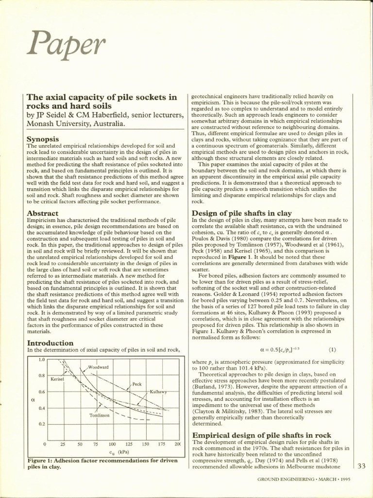 Axial Capacity of Pile Sockets in Rocks and Hard Soils - Seidel | PDF ...