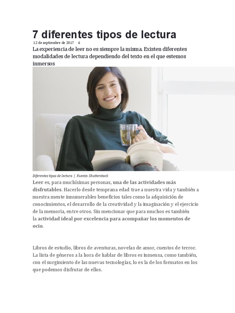 7 Tipos de Lectura y sus Características | PDF | Comprensión lectora ...
