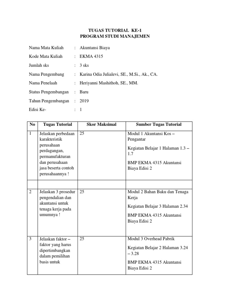 Tugas 1 Akuntansi Biaya Smt 3