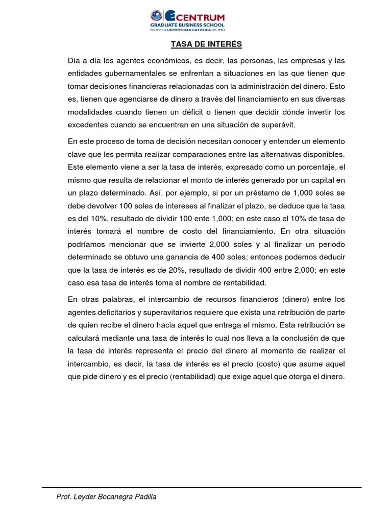 Sesiones 3 y 4 - Tasa de Interés | PDF | Interés | Tasas de interés