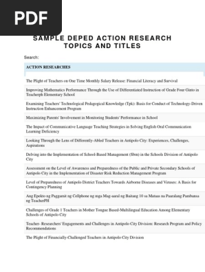 Sample Deped Action Research Topics and Titles
