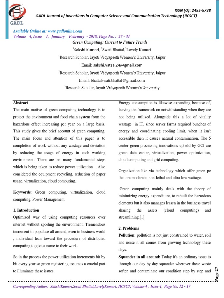 Green Computing Current To Future Trends PDF | PDF | Computer Hardware ...