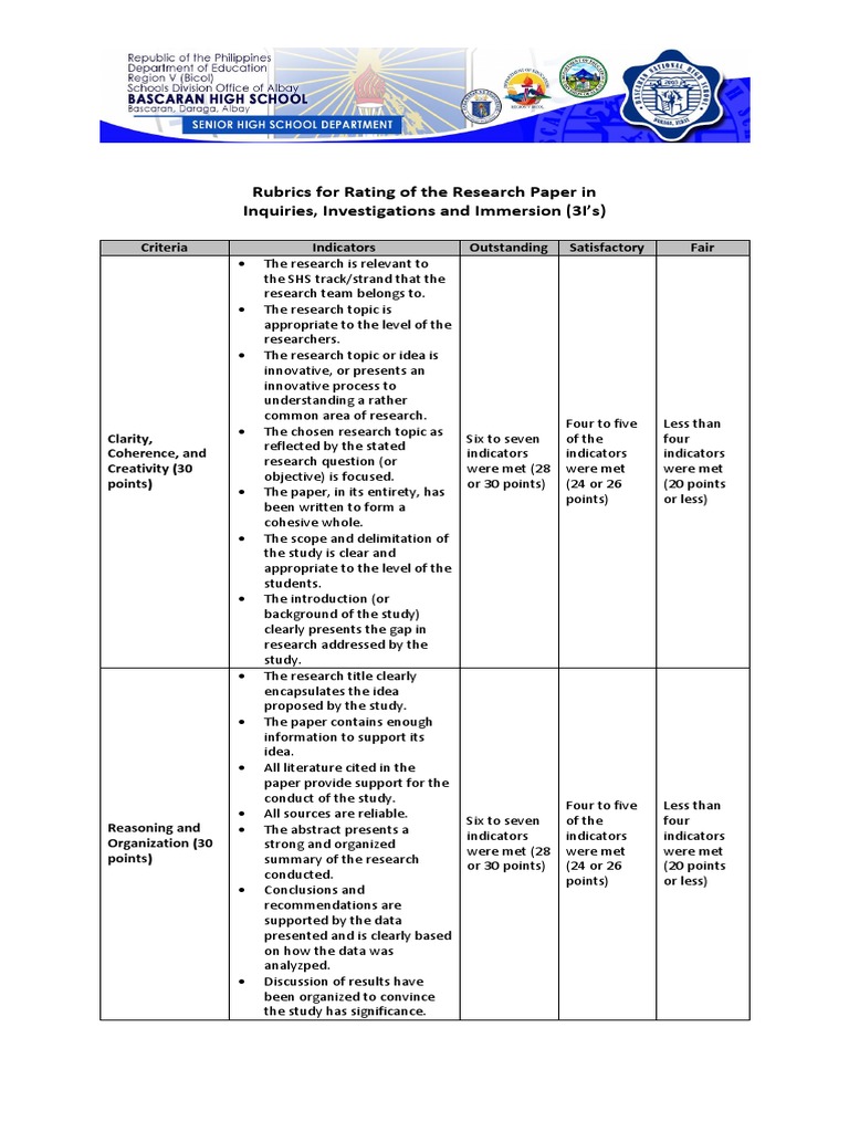 Research Paper Rubric for Evaluation | PDF | Rubric (Academic ...