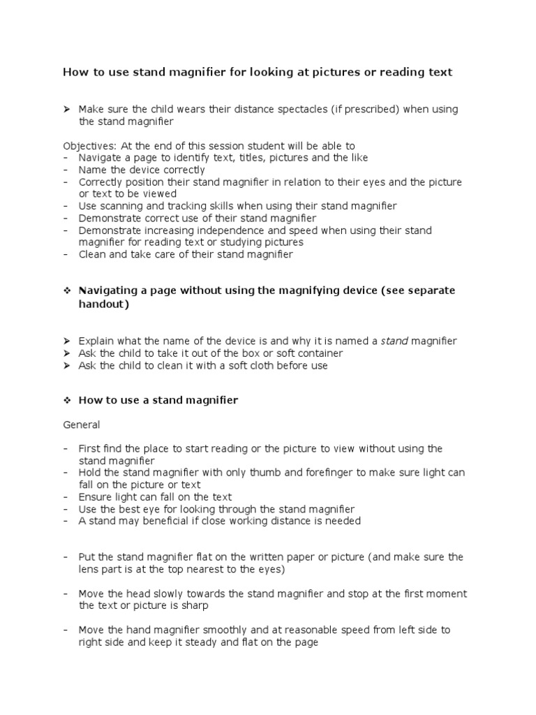 How To Use A Stand Magnifier PDF PDF Glasses Lens (Optics)