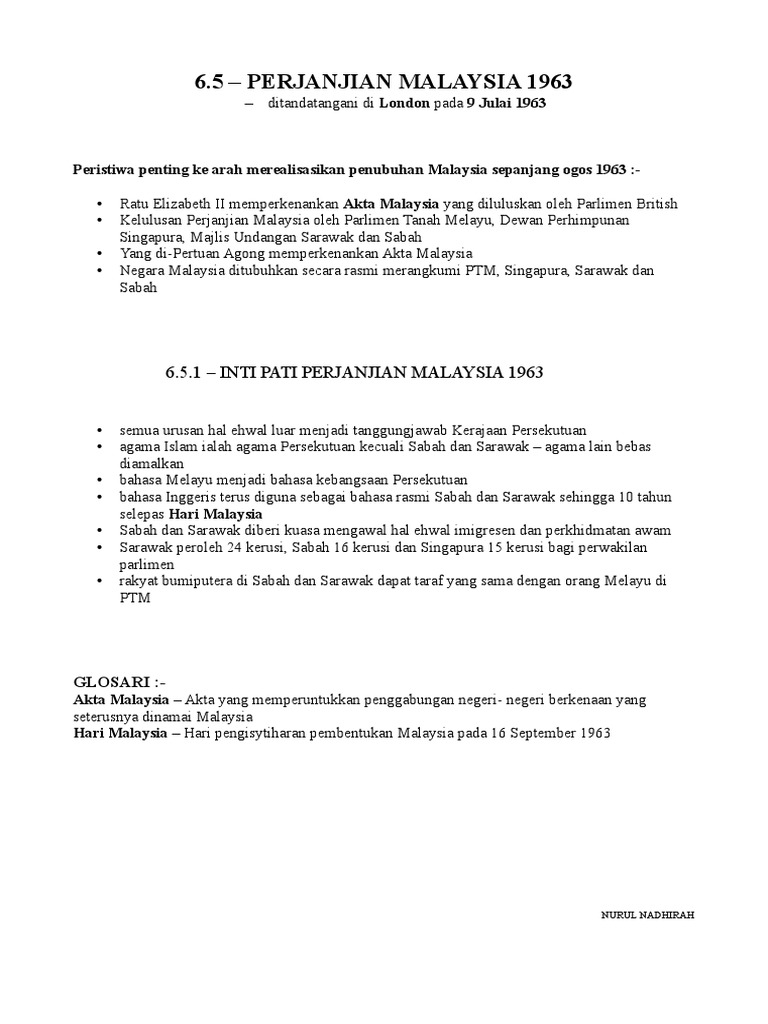 Perjanjian M Sia 1963 Pdf