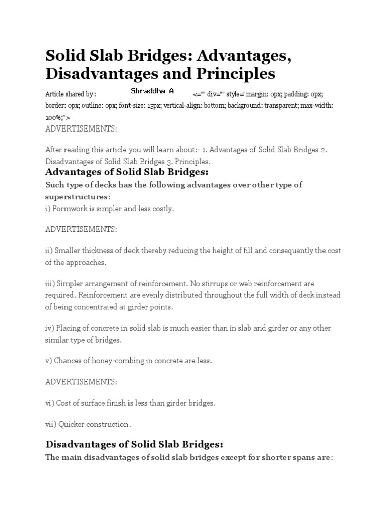 Solid Slab Bridges Advantages, Disadvantages and Principles PDF