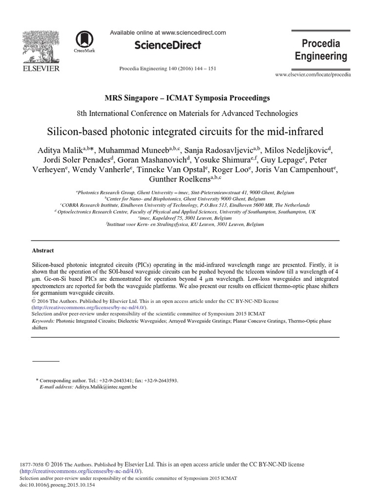 Silicon-Based Photonic Integrated Circuits For The Mid-Infrared | PDF ...