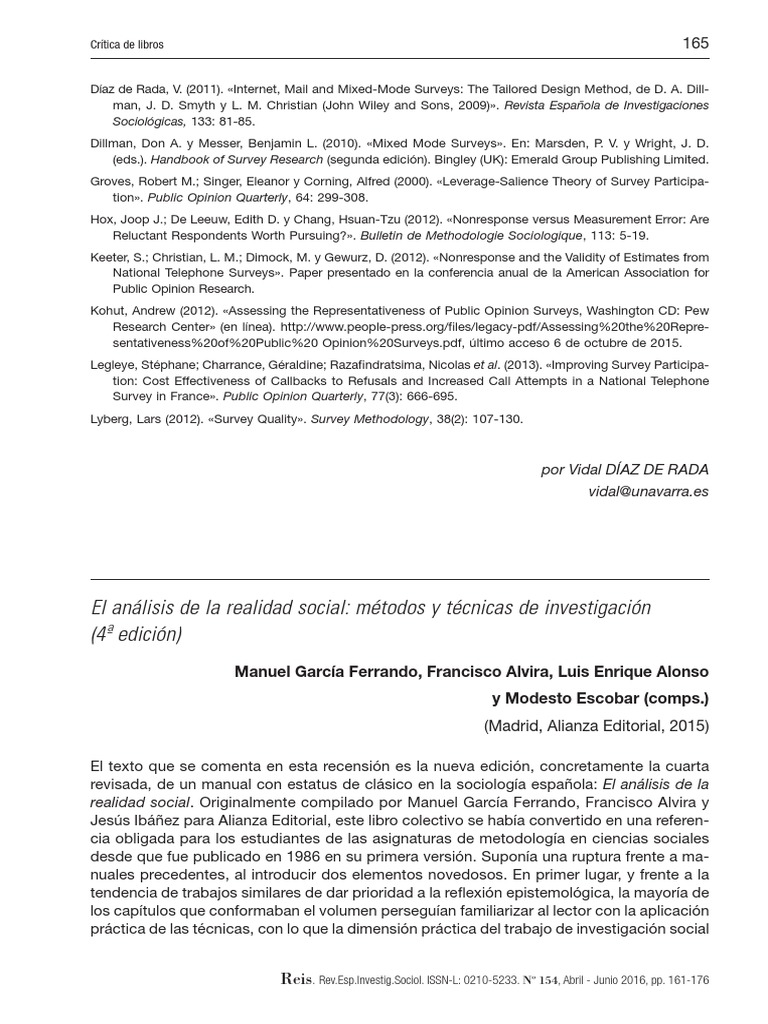 El Análisis de La Realidad Social Métodos y Técnicas de Investigación ...