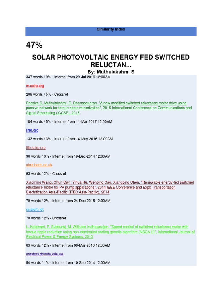 Similarity ReportMuthulakshmi S Download Free PDF Electric Motor