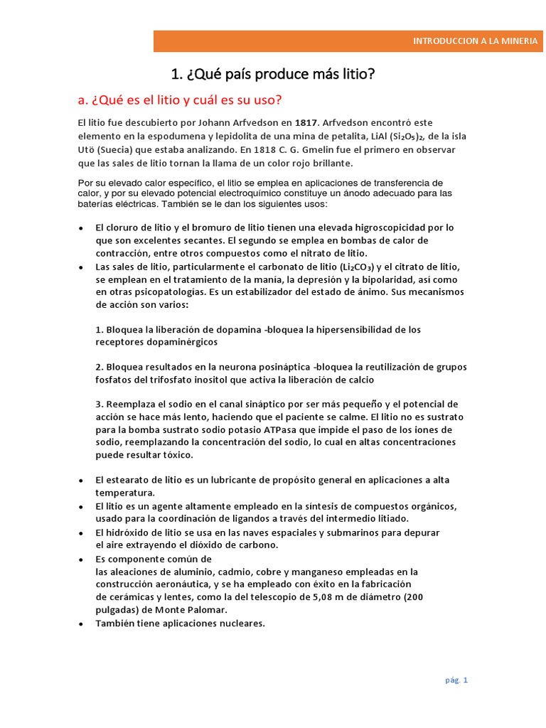 Importancia y producción del litio | PDF | Litio | Sustancias químicas